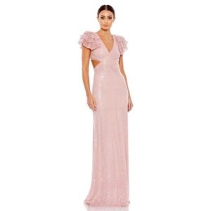 Mac Duggal 10829 Ruffle Sleeve Lace-Up Back Dress